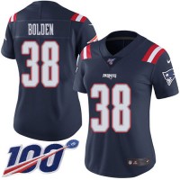 Nike New England Patriots #38 Brandon Bolden Navy Blue Women's Stitched NFL Limited Rush 100th Season Jersey