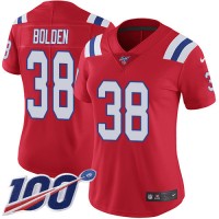 Nike New England Patriots #38 Brandon Bolden Red Alternate Women's Stitched NFL 100th Season Vapor Limited Jersey