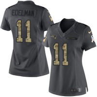 Nike New England Patriots #11 Julian Edelman Black Women's Stitched NFL Limited 2016 Salute to Service Jersey