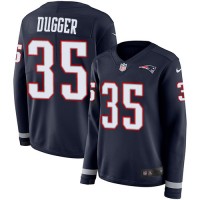 Nike New England Patriots #35 Kyle Dugger Navy Blue Team Color Women's Stitched NFL Limited Therma Long Sleeve Jersey