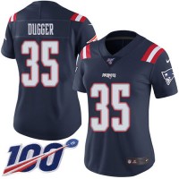 Nike New England Patriots #35 Kyle Dugger Navy Blue Women's Stitched NFL Limited Rush 100th Season Jersey