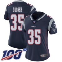 Nike New England Patriots #35 Kyle Dugger Navy Blue Team Color Women's Stitched NFL 100th Season Vapor Untouchable Limited Jersey