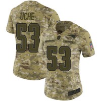 Nike New England Patriots #53 Josh Uche Camo Women's Stitched NFL Limited 2018 Salute To Service Jersey