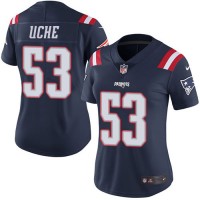 Nike New England Patriots #53 Josh Uche Navy Blue Women's Stitched NFL Limited Rush Jersey