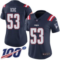 Nike New England Patriots #53 Josh Uche Navy Blue Women's Stitched NFL Limited Rush 100th Season Jersey