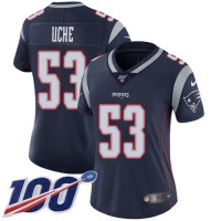 Nike New England Patriots #53 Josh Uche Navy Blue Team Color Women's Stitched NFL 100th Season Vapor Untouchable Limited Jersey