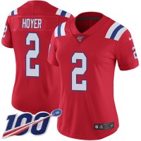 Nike New England Patriots #2 Brian Hoyer Red Alternate Women's Stitched NFL 100th Season Vapor Untouchable Limited Jersey