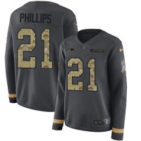 Nike New England Patriots #21 Adrian Phillips Anthracite Salute to Service Women's Stitched NFL Limited Therma Long Sleeve Jersey