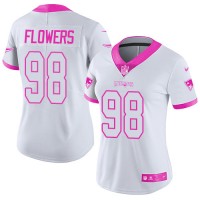 Nike New England Patriots #98 Trey Flowers White/Pink Women's Stitched NFL Limited Rush Fashion Jersey
