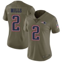Nike New England Patriots #2 Jalen Mills Olive Women's Stitched NFL Limited 2017 Salute To Service Jersey