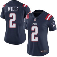 Nike New England Patriots #2 Jalen Mills Navy Blue Women's Stitched NFL Limited Rush Jersey