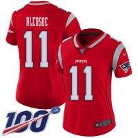 Nike New England Patriots #11 Drew Bledsoe Red Women's Stitched NFL Limited Inverted Legend 100th Season Jersey