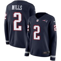 Nike New England Patriots #2 Jalen Mills Navy Blue Team Color Women's Stitched NFL Limited Therma Long Sleeve Jersey