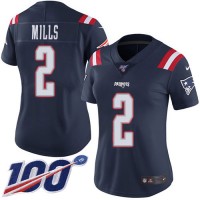 Nike New England Patriots #2 Jalen Mills Navy Blue Women's Stitched NFL Limited Rush 100th Season Jersey