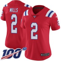 Nike New England Patriots #2 Jalen Mills Red Alternate Women's Stitched NFL 100th Season Vapor Limited Jersey
