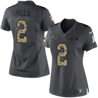 Nike New England Patriots #2 Jalen Mills Black Women's Stitched NFL Limited 2016 Salute To Service Jersey