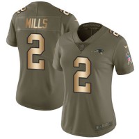 Nike New England Patriots #2 Jalen Mills Olive/Gold Women's Stitched NFL Limited 2017 Salute To Service Jersey