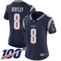 Nike New England Patriots #8 Ja'Whaun Bentley Navy Blue Team Color Women's Stitched NFL 100th Season Vapor Limited Jersey
