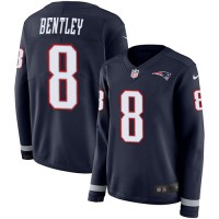 Nike New England Patriots #8 Ja'Whaun Bentley Navy Blue Team Color Women's Stitched NFL Limited Therma Long Sleeve Jersey