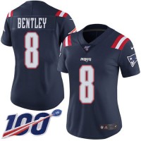Nike New England Patriots #8 Ja'Whaun Bentley Navy Blue Women's Stitched NFL Limited Rush 100th Season Jersey