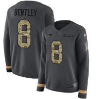 Nike New England Patriots #8 Ja'Whaun Bentley Anthracite Salute to Service Women's Stitched NFL Limited Therma Long Sleeve Jersey