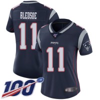 Nike New England Patriots #11 Drew Bledsoe Navy Blue Team Color Women's Stitched NFL 100th Season Vapor Limited Jersey