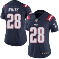 Nike New England Patriots #28 James White Navy Blue Women's Stitched NFL Limited Rush Jersey