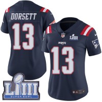 Nike New England Patriots #13 Phillip Dorsett Navy Blue Super Bowl LIII Bound Women's Stitched NFL Limited Rush Jersey