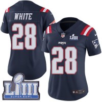 Nike New England Patriots #28 James White Navy Blue Super Bowl LIII Bound Women's Stitched NFL Limited Rush Jersey