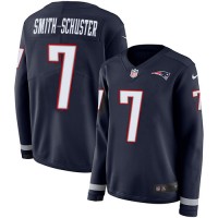 Nike New England Patriots #7 JuJu Smith-Schuster Navy Blue Team Color Women's Stitched NFL Limited Therma Long Sleeve Jersey