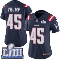 Nike New England Patriots #45 Donald Trump Navy Blue Super Bowl LIII Bound Women's Stitched NFL Limited Rush Jersey