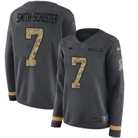Nike New England Patriots #7 JuJu Smith-Schuster Anthracite Salute to Service Women's Stitched NFL Limited Therma Long Sleeve Jersey