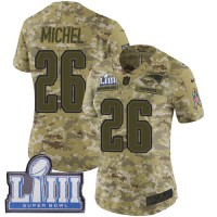 Nike New England Patriots #26 Sony Michel Camo Super Bowl LIII Bound Women's Stitched NFL Limited 2018 Salute to Service Jersey