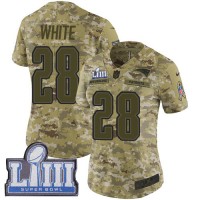 Nike New England Patriots #28 James White Camo Super Bowl LIII Bound Women's Stitched NFL Limited 2018 Salute to Service Jersey