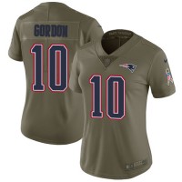 Nike New England Patriots #10 Josh Gordon Olive Women's Stitched NFL Limited 2017 Salute to Service Jersey