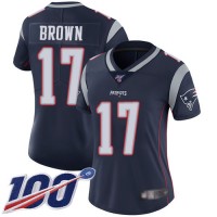 Nike New England Patriots #17 Antonio Brown Navy Blue Team Color Women's Stitched NFL 100th Season Vapor Limited Jersey