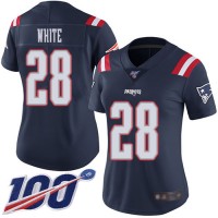 Nike New England Patriots #28 James White Navy Blue Women's Stitched NFL Limited Rush 100th Season Jersey