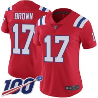 Nike New England Patriots #17 Antonio Brown Red Alternate Women's Stitched NFL 100th Season Vapor Limited Jersey