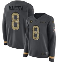 Nike Las Vegas Raiders #8 Marcus Mariota Anthracite Salute to Service Women's Stitched NFL Limited Therma Long Sleeve Jersey