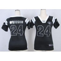 Nike Las Vegas Raiders #24 Charles Woodson Black Team Color Women's Stitched NFL Elite Draft Him Shimmer Jersey