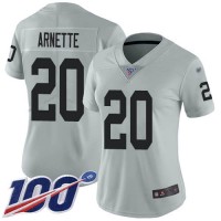 Nike Las Vegas Raiders #20 Damon Arnette Silver Women's Stitched NFL Limited Inverted Legend 100th Season Jersey