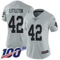 Nike Las Vegas Raiders #42 Cory Littleton Silver Women's Stitched NFL Limited Inverted Legend 100th Season Jersey
