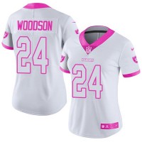 Nike Las Vegas Raiders #24 Charles Woodson White/Pink Women's Stitched NFL Limited Rush Fashion Jersey