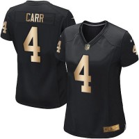 Nike Las Vegas Raiders #4 Derek Carr Black Team Color Women's Stitched NFL Elite Gold Jersey