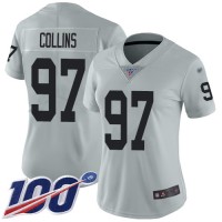 Nike Las Vegas Raiders #97 Maliek Collins Silver Women's Stitched NFL Limited Inverted Legend 100th Season Jersey