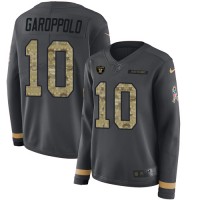Nike Las Vegas Raiders #10 Jimmy Garoppolo Anthracite Salute to Service Women's Stitched NFL Limited Therma Long Sleeve Jersey