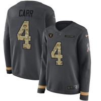Nike Las Vegas Raiders #4 Derek Carr Anthracite Salute to Service Women's Stitched NFL Limited Therma Long Sleeve Jersey