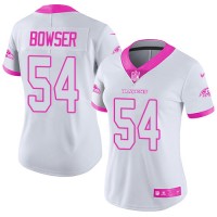 Nike Baltimore Ravens #54 Tyus Bowser White/Pink Women's Stitched NFL Limited Rush Fashion Jersey