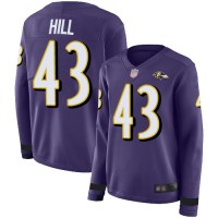 Nike Baltimore Ravens #43 Justice Hill Purple Team Color Women's Stitched NFL Limited Therma Long Sleeve Jersey