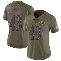 Nike Baltimore Ravens #43 Justice Hill Olive Women's Stitched NFL Limited 2017 Salute To Service Jersey